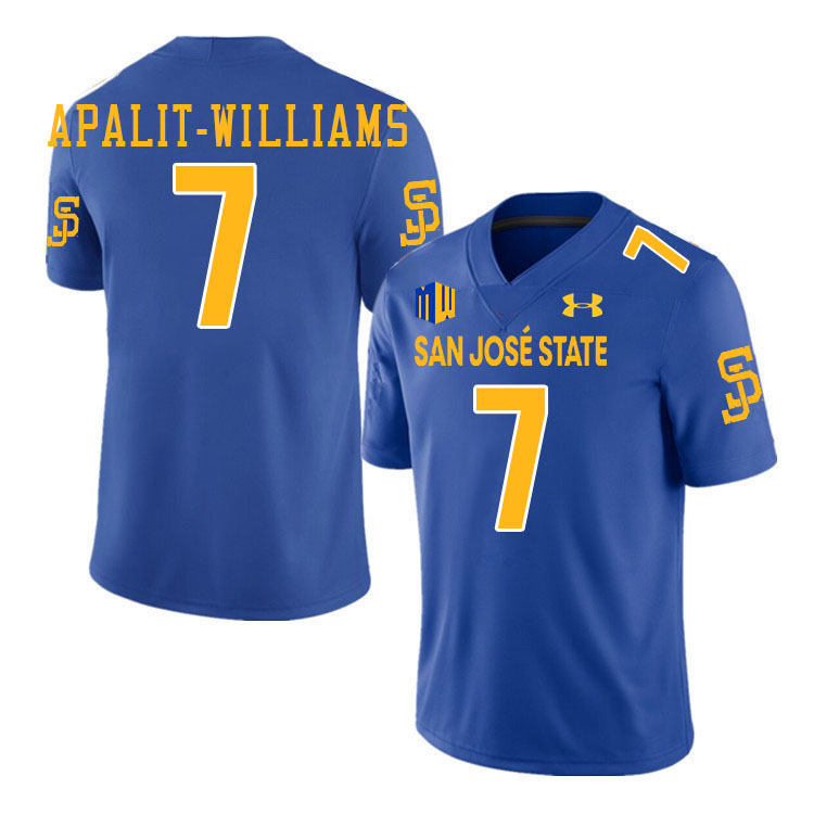 #7 Jalen Apalit-Williams SJSU Jersey,San Jose State Spartans Football Jersey College Uniforms-Royal #7 Jalen Apalit-Williams SJSU Jersey,San Jose State Spartans Football Jersey College Uniforms-Royal